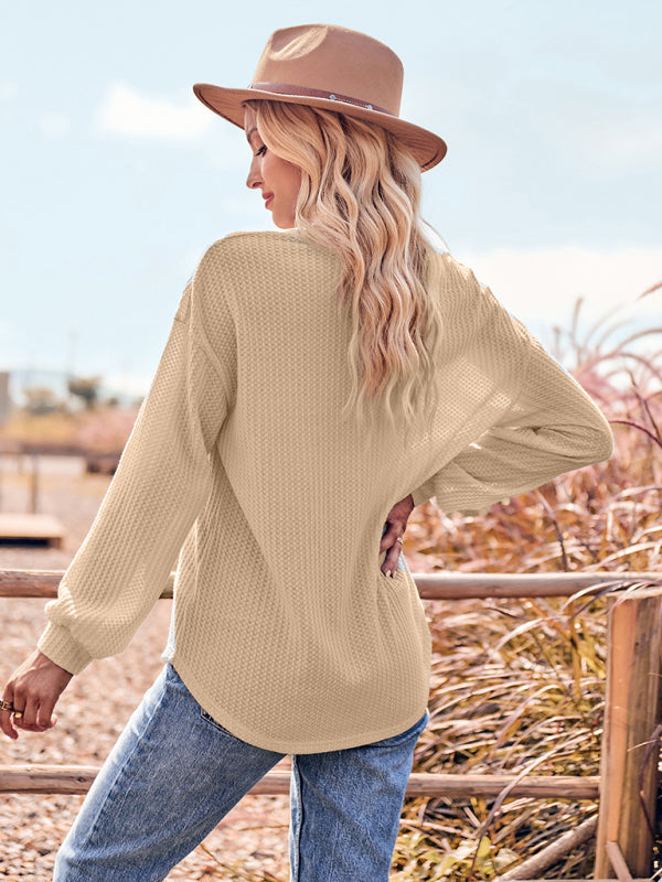 Rafaela V Neck Casual Slim Long Sleeve Top With Pockets