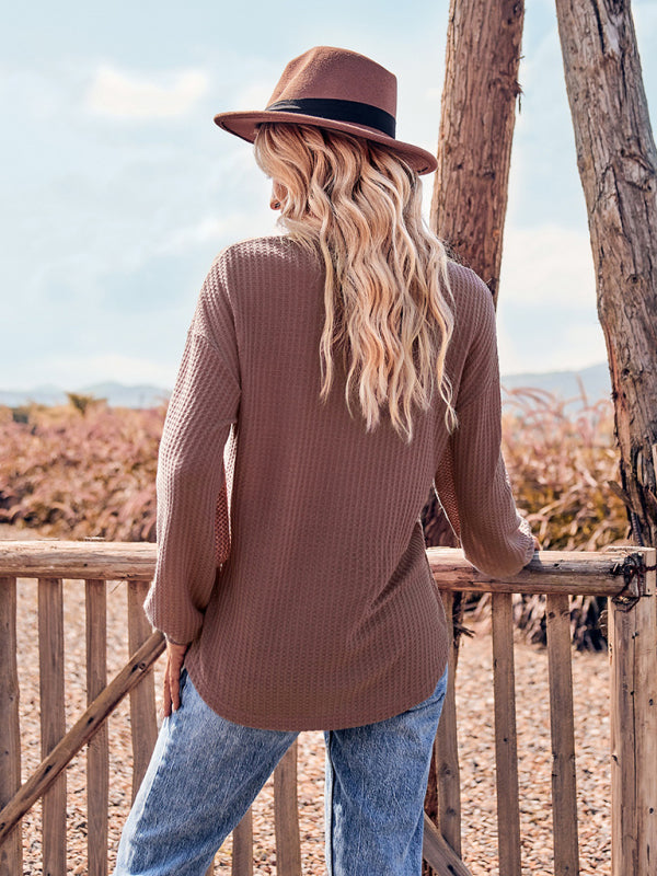 Rafaela V Neck Casual Slim Long Sleeve Top With Pockets