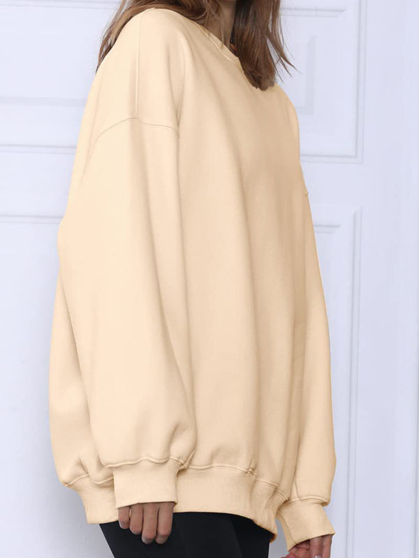 Quinn Round Neck Pullover Loose Casual Fleece Sweatshirt