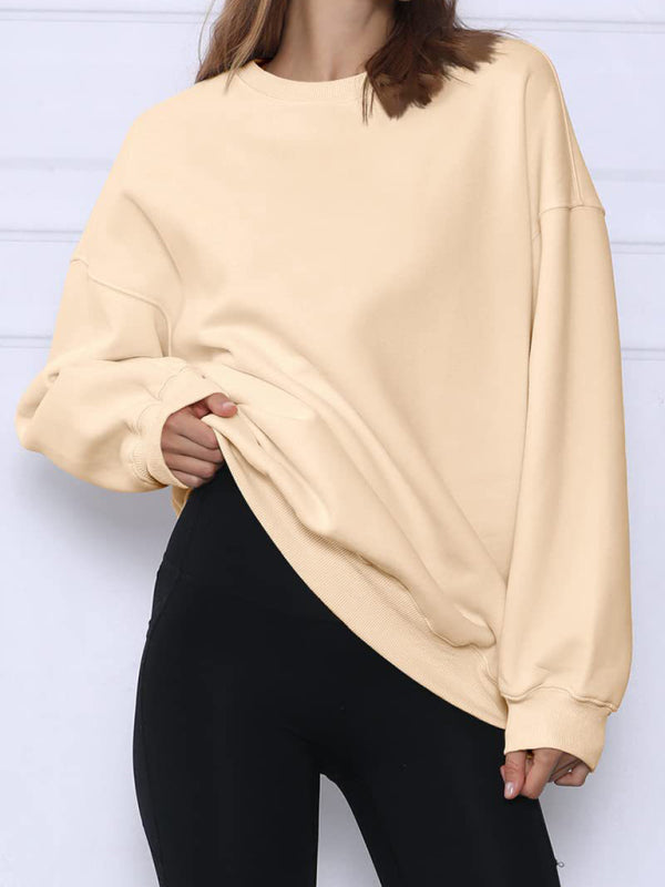 Quinn Round Neck Pullover Loose Casual Fleece Sweatshirt