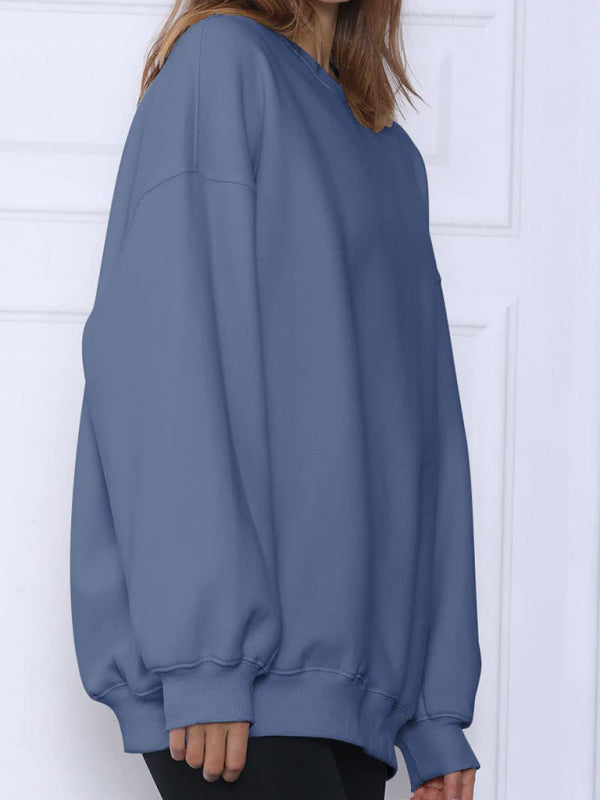 Quinn Round Neck Pullover Loose Casual Fleece Sweatshirt