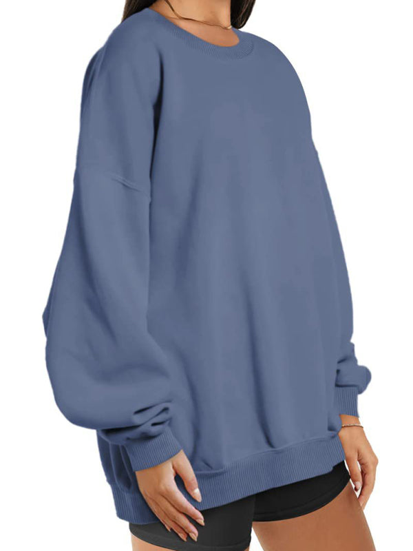 Quinn Round Neck Pullover Loose Casual Fleece Sweatshirt