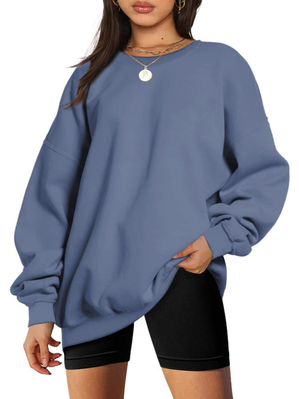Quinn Round Neck Pullover Loose Casual Fleece Sweatshirt