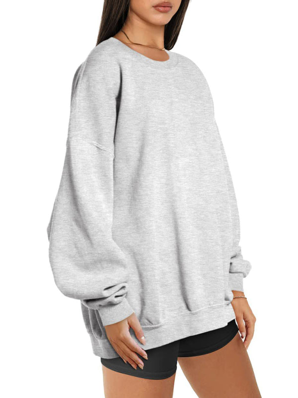 Quinn Round Neck Pullover Loose Casual Fleece Sweatshirt