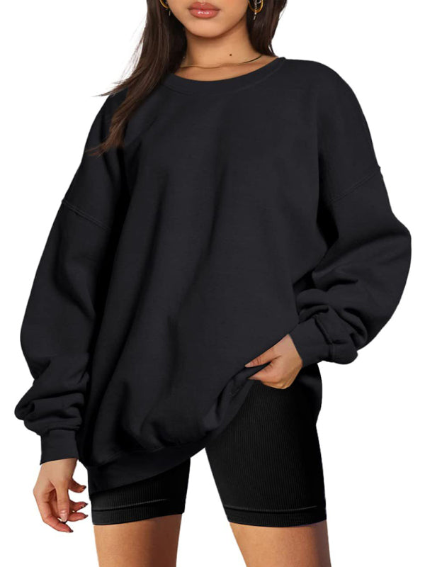 Quinn Round Neck Pullover Loose Casual Fleece Sweatshirt