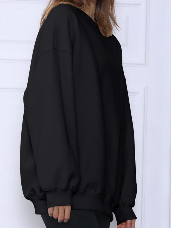 Quinn Round Neck Pullover Loose Casual Fleece Sweatshirt