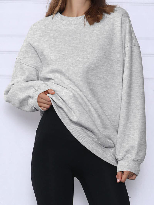 Quinn Round Neck Pullover Loose Casual Fleece Sweatshirt