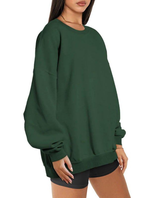 Quinn Round Neck Pullover Loose Casual Fleece Sweatshirt