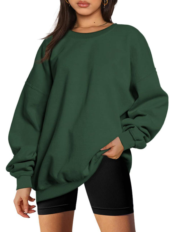 Quinn Round Neck Pullover Loose Casual Fleece Sweatshirt