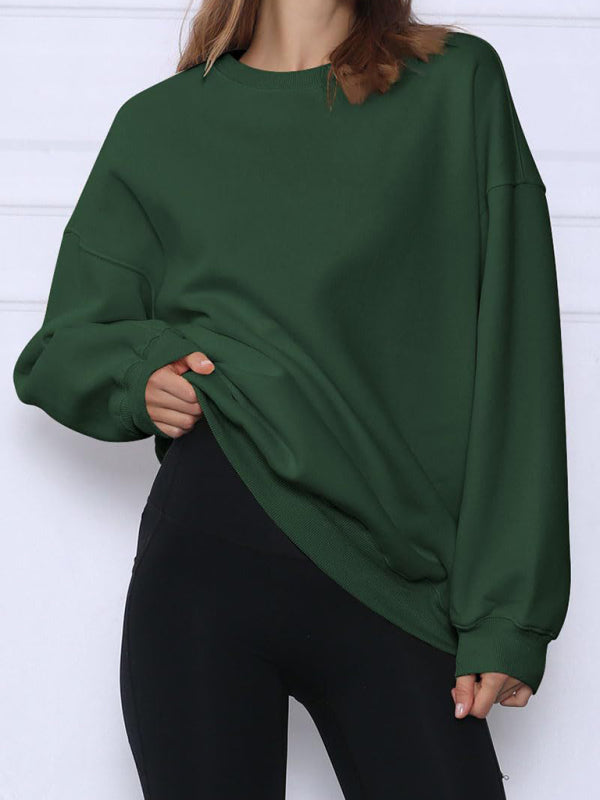 Quinn Round Neck Pullover Loose Casual Fleece Sweatshirt
