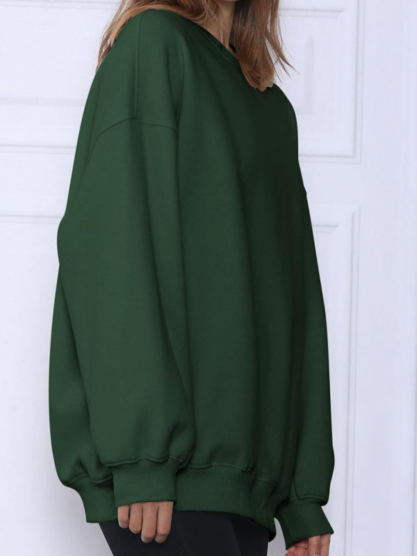 Quinn Round Neck Pullover Loose Casual Fleece Sweatshirt