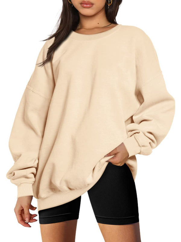 Quinn Round Neck Pullover Loose Casual Fleece Sweatshirt