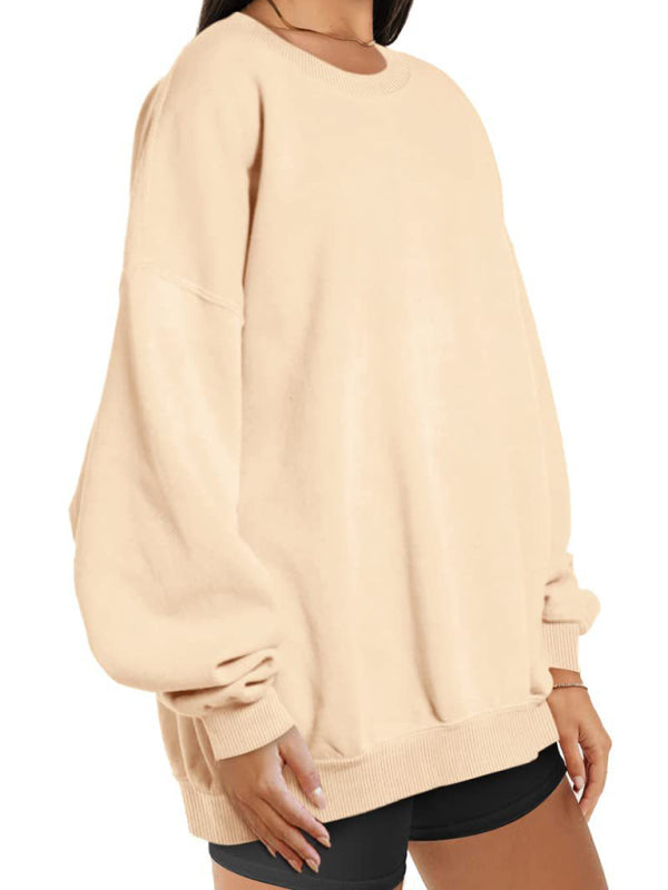 Quinn Round Neck Pullover Loose Casual Fleece Sweatshirt
