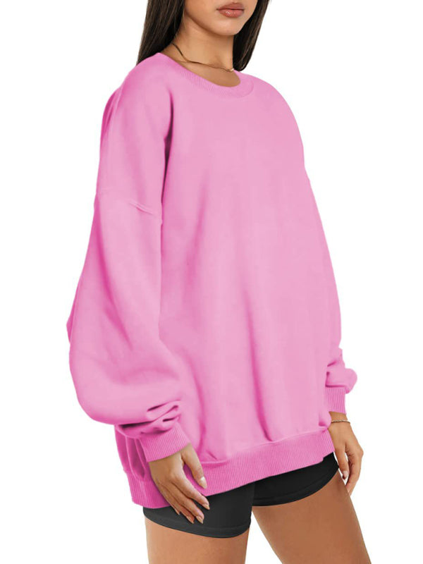 Quinn Round Neck Pullover Loose Casual Fleece Sweatshirt