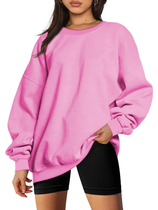 Quinn Round Neck Pullover Loose Casual Fleece Sweatshirt