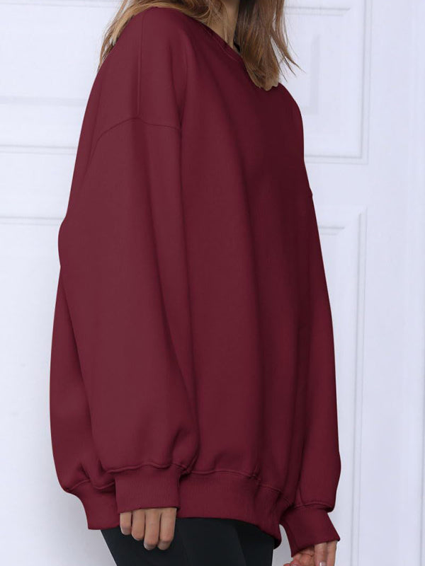 Quinn Round Neck Pullover Loose Casual Fleece Sweatshirt