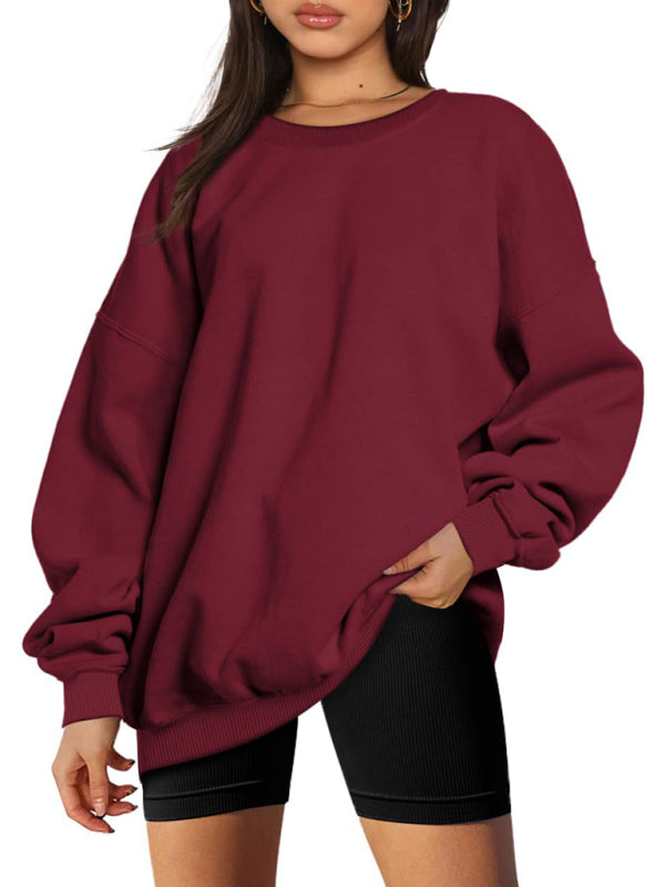 Quinn Round Neck Pullover Loose Casual Fleece Sweatshirt