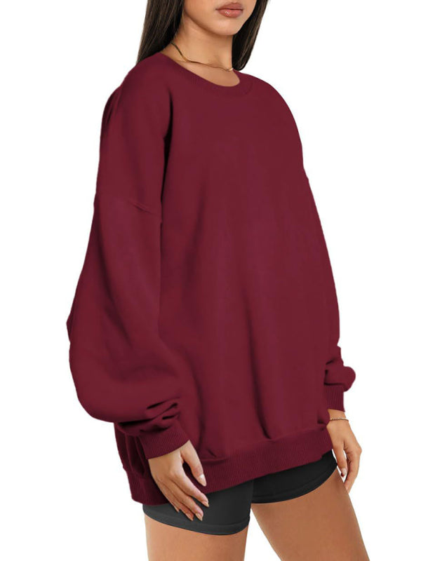 Quinn Round Neck Pullover Loose Casual Fleece Sweatshirt