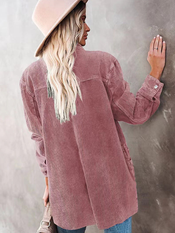Petra Women's Corduroy Lapel Button Loose Casual Blouse