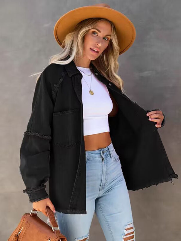 Camilla Casual Fringed Ripped Loose Denim Jacket