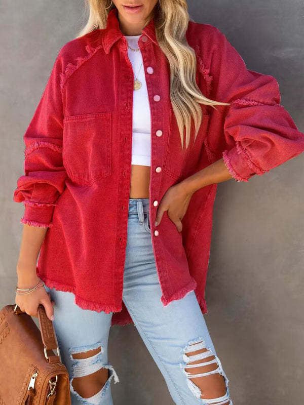 Camilla Casual Fringed Ripped Loose Denim Jacket