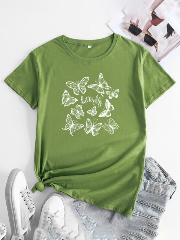 Bronwyn Women's Butterfly Print Round Neck Short Sleeve T-Shirt