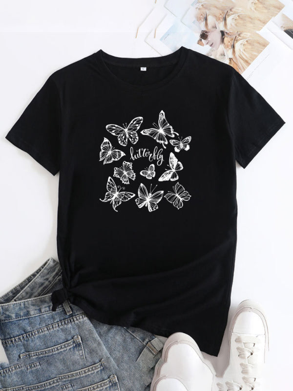Bronwyn Women's Butterfly Print Round Neck Short Sleeve T-Shirt