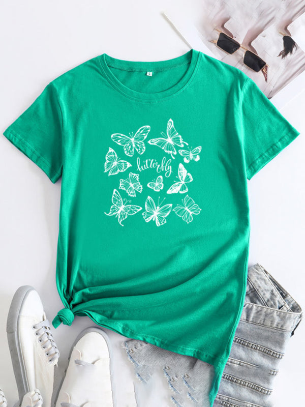 Bronwyn Women's Butterfly Print Round Neck Short Sleeve T-Shirt