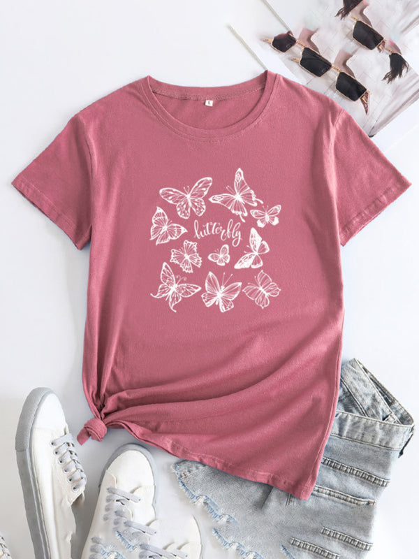 Bronwyn Women's Butterfly Print Round Neck Short Sleeve T-Shirt