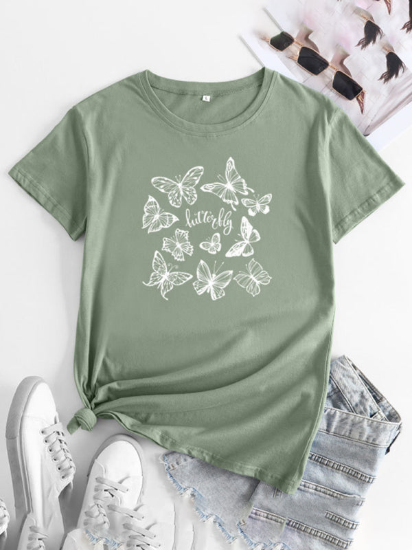 Bronwyn Women's Butterfly Print Round Neck Short Sleeve T-Shirt