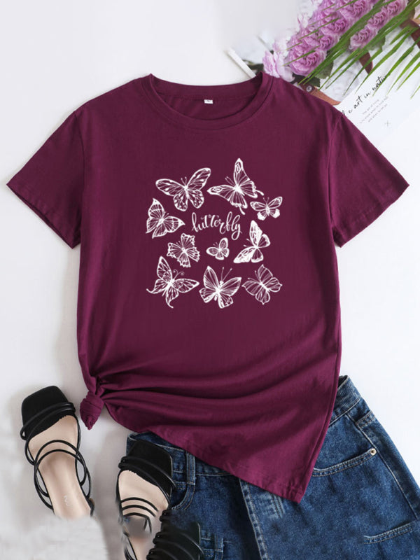 Bronwyn Women's Butterfly Print Round Neck Short Sleeve T-Shirt