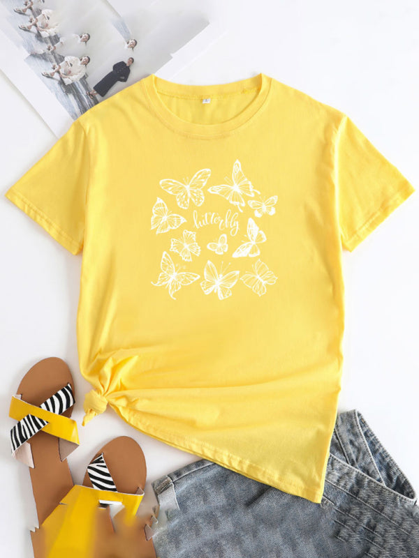 Bronwyn Women's Butterfly Print Round Neck Short Sleeve T-Shirt