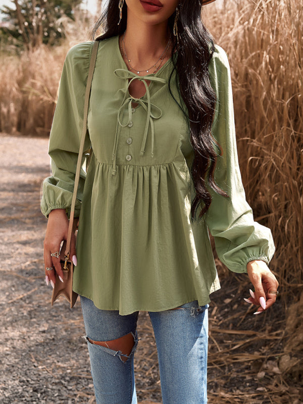 Aldora New Women's Temperament Commuting Solid Color V-Neck Long-Sleeved Top