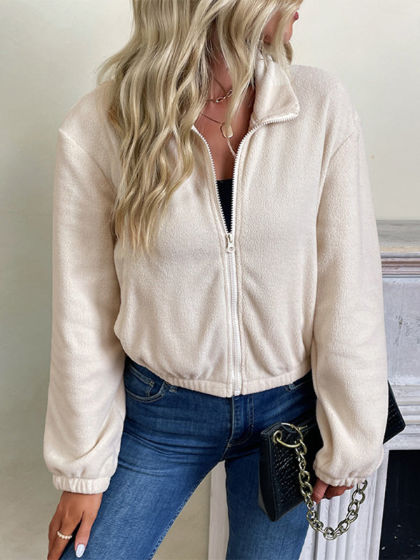 Precious Women's Short Solid Color Polar Fleece Jacket