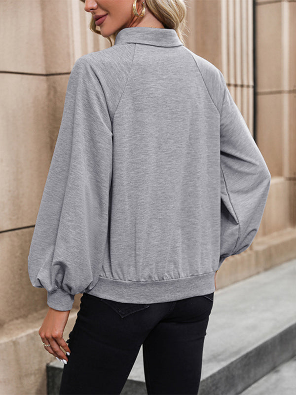 Cayla New Long Sleeve Lapel Solid Color Sweatshirt