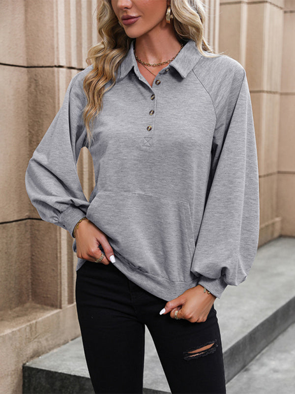 Cayla New Long Sleeve Lapel Solid Color Sweatshirt