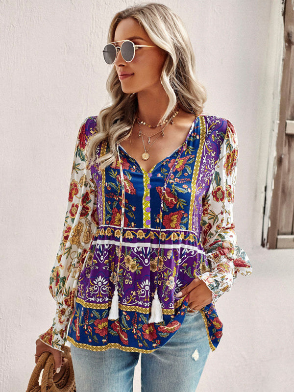 Ailsa Bohemian Casual Style Cotton Printed Long-Sleeved Shirt For Women