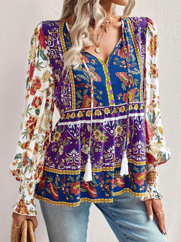 Adrielle Bohemian Casual Style Cotton Printed Long-Sleeved Shirt For Women