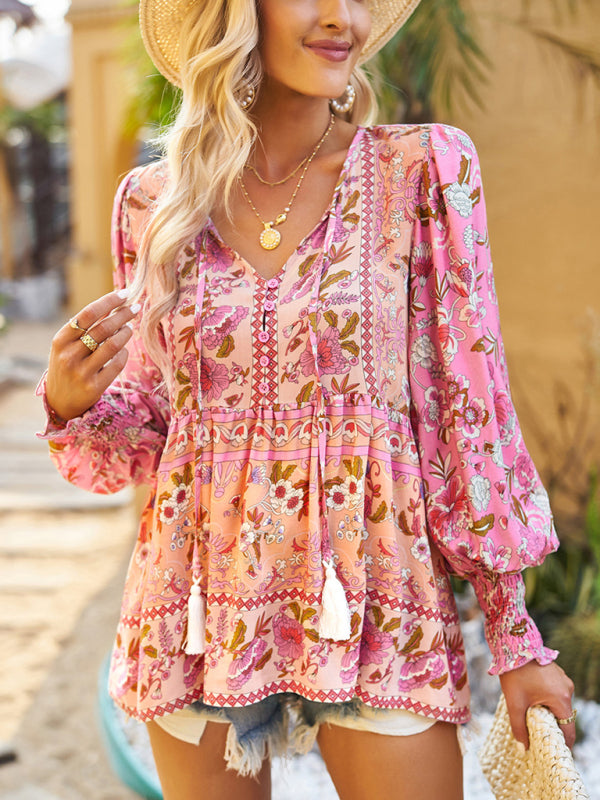 Ailsa Bohemian Casual Style Cotton Printed Long-Sleeved Shirt For Women
