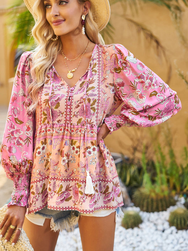 Ailsa Bohemian Casual Style Cotton Printed Long-Sleeved Shirt For Women