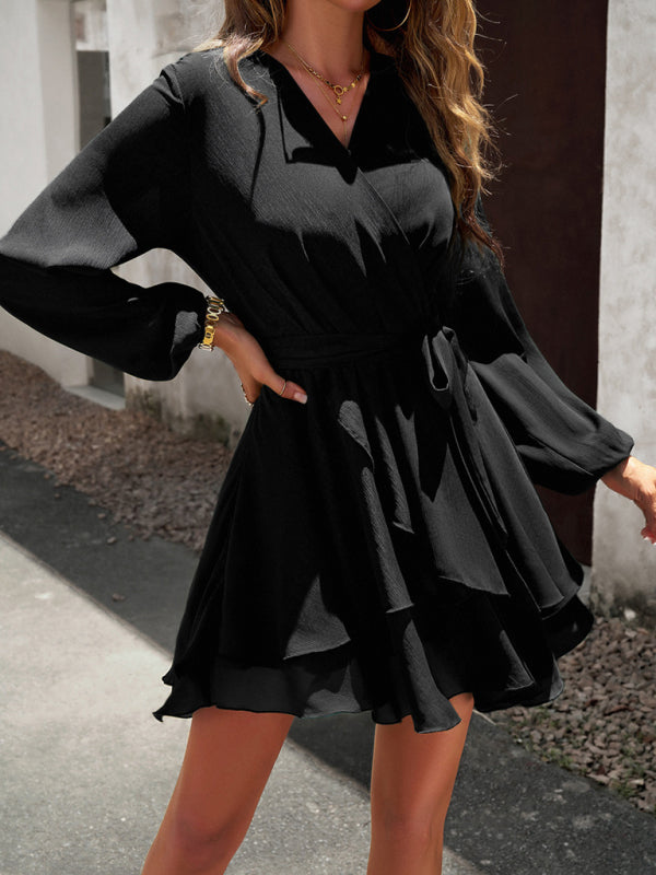 Aloe V-neck Elegant Long-sleeved Multi-layered Dress