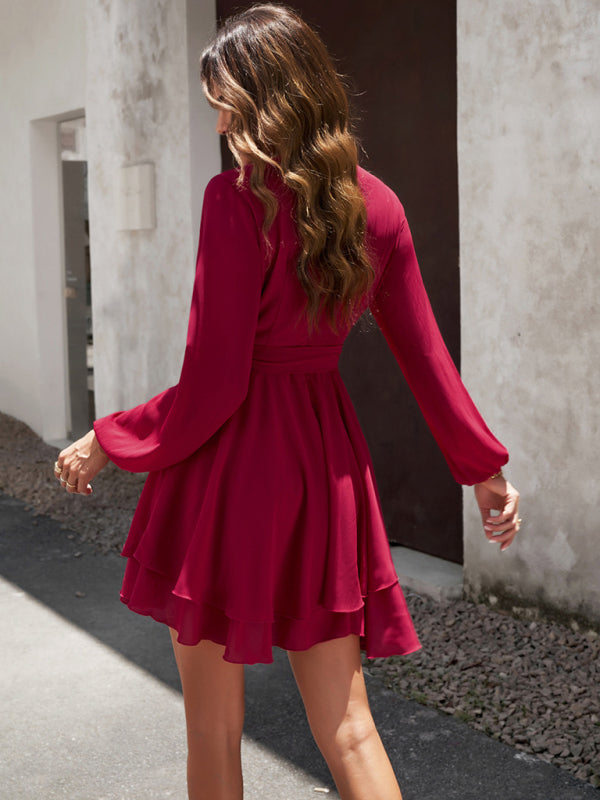 Aloe V-neck Elegant Long-sleeved Multi-layered Dress