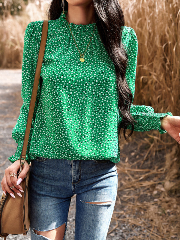 Aibhlin Temperament Commuting Lantern Sleeve Printed Long-Sleeved Top