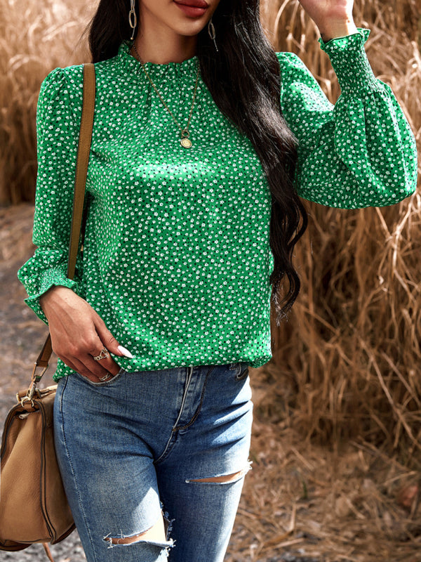 Aibhlin Temperament Commuting Lantern Sleeve Printed Long-Sleeved Top
