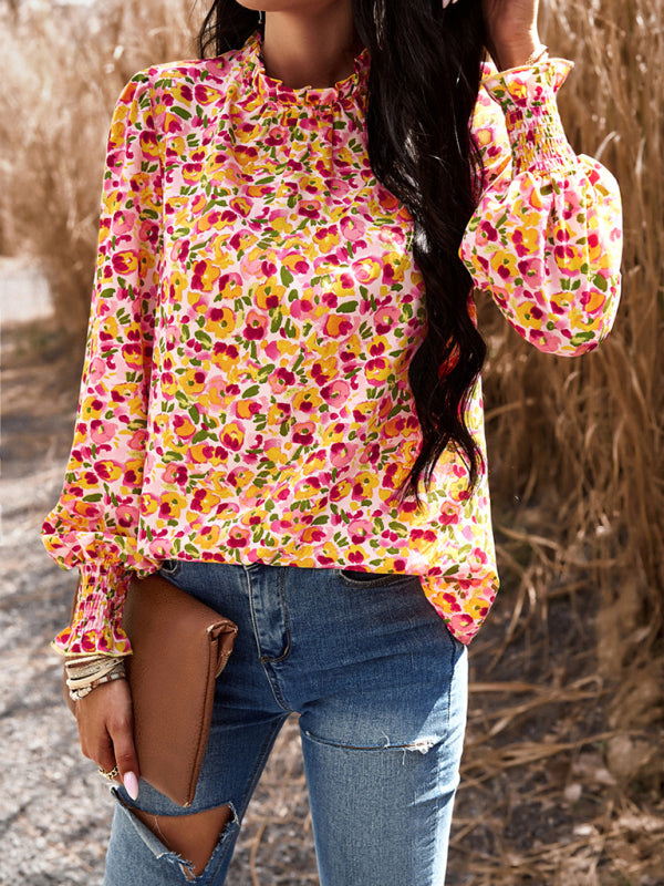 Aibhlin Temperament Commuting Lantern Sleeve Printed Long-Sleeved Top