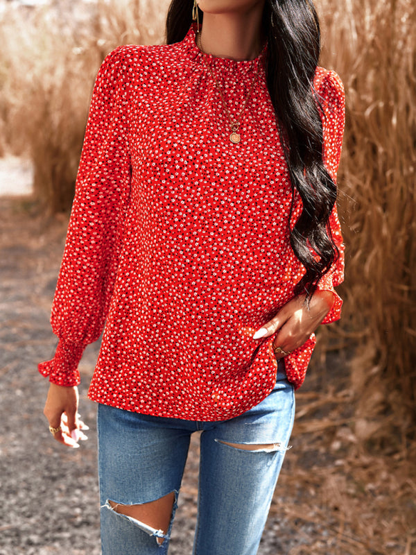 Aibhlin Temperament Commuting Lantern Sleeve Printed Long-Sleeved Top