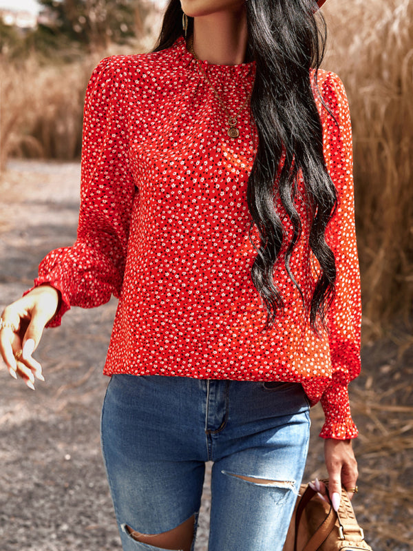 Aibhlin Temperament Commuting Lantern Sleeve Printed Long-Sleeved Top