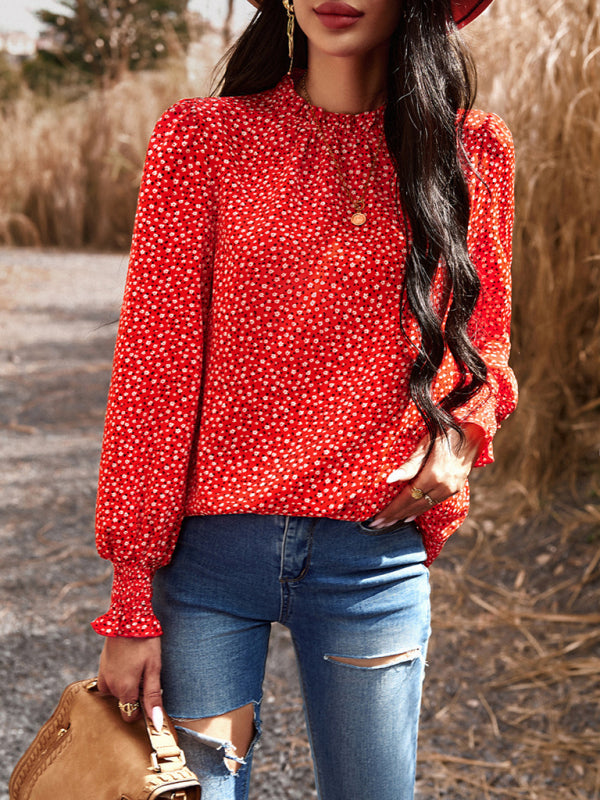 Aibhlin Temperament Commuting Lantern Sleeve Printed Long-Sleeved Top