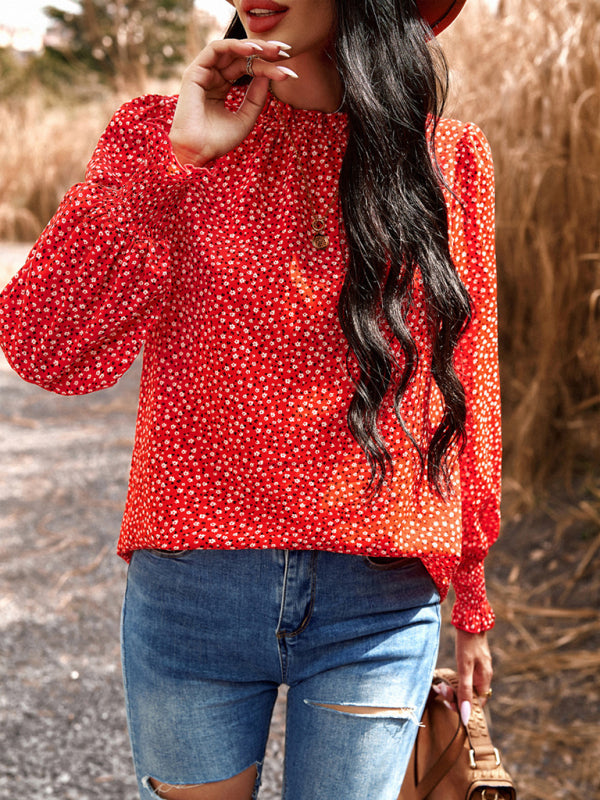 Aibhlin Temperament Commuting Lantern Sleeve Printed Long-Sleeved Top