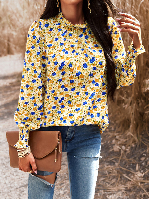 Aibhlin Temperament Commuting Lantern Sleeve Printed Long-Sleeved Top